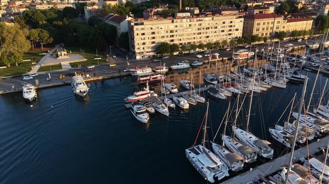 Pula, Croatia - May 16 2026: Boats in the port. Boat parking.