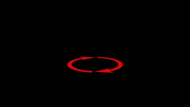 Red circular arrows symbolizing repeat process or refresh action on dark black background, minimalist icon.