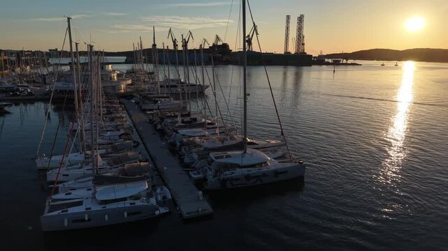 Pula, Croatia - May 16 2026: Boats in the port. Boat parking.