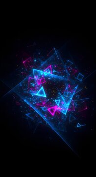 Abstract background with glowing blue and pink triangles in y2k retro neon style. Geometric digital pattern for futuristic design, wallpaper, poster, banner and computer graphic art.