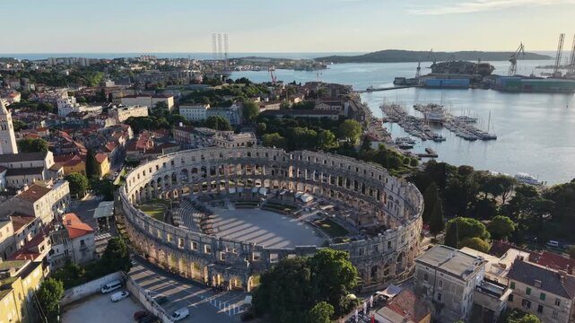 Pula, Croatia - May 16 2026: Aerial View Pula Arena