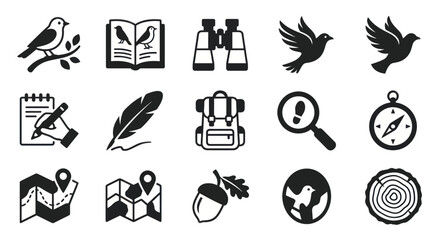 Collection of Bird Watching and Outdoor Adventure Icons. © Ibuk