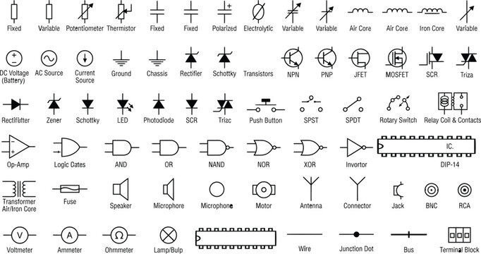 Comprehensive Electronic Circuit Diagram Symbols and Components Vector Collection