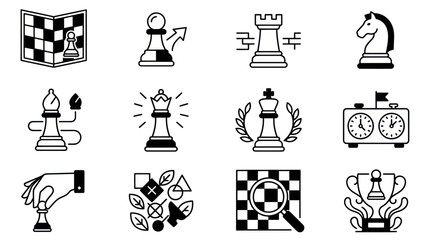 Collection of Chess Icons and Symbols for Strategy and Games. © Ibuk