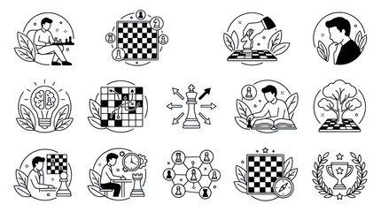 Collection of Chess and Strategy Related Icons. © Ibuk