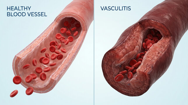 Vasculitis vs Healthy Blood Vessel Anatomy and Inflammation 3D Design