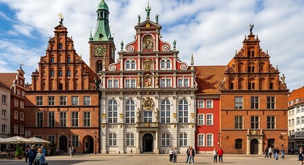 Obraz premium Historic Town Hall Building with Gothic Architecture in European City.