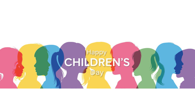 Happy childrens day celebration with colorful child silhouettes