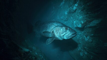 Fototapeta premium Grouper fish in underwater cave