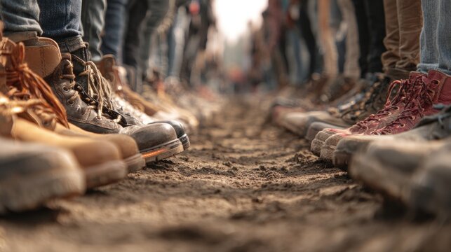 Group walking on dirt path outdoors
