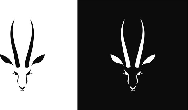 Antelope springbok vector. Isolated antelope head on white and black background 