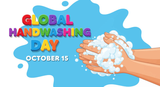 Global handwashing day awareness graphic with soapy hands