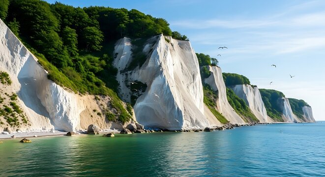 Scenic White Cliffs of Dover Overlooking the Sea.