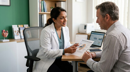 Fototapeta premium Doctor Patient Consultation Discussing Health Assessment Report