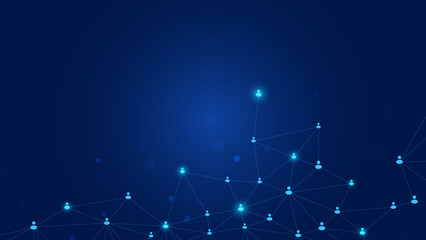 Fototapeta premium Abstract Blue Digital Network Background with Connected User Icons and Communication Technology Concept