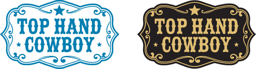 Tophand cowboy western belt buckle collection with rodeo inspired typography, decorative western ornaments and vintage badge elements for ranch branding, clothing, merchandise, logos and rustic vector ©  