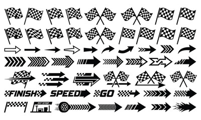 Obraz premium Racing Flags and Speed Elements Vector Collection