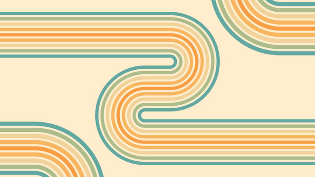 Abstract background of rainbow groovy Wavy Line design in 1970s Hippie Retro style. Vector pattern ready to use for cloth, textile, wrap and other.