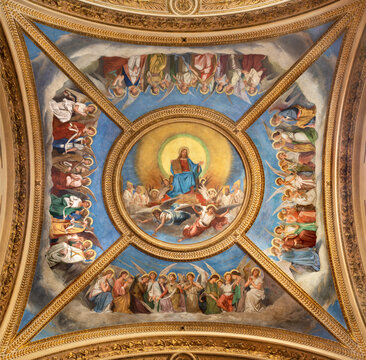 Monzza - The fresco of Jesus with the book of liefe (Apocalypse) in cupola af the church Chiesa di Santa Maria Maddalena by Luigi Cavenaghi (1870 - 1890).