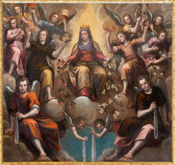 Fototapeta premium Vicenza - The baroque painting of Virgin of the Rosary in chruch Chiesa di Santa Corona by Alessandro Maganza ( 1556 – 1632).