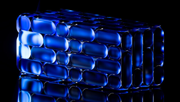 3D blue capsule block with glossy modular surface