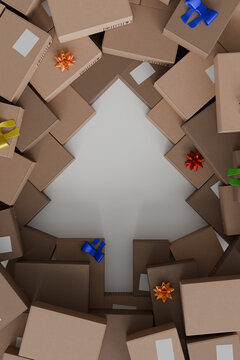 3D Christmas package tree made of cardboard boxes