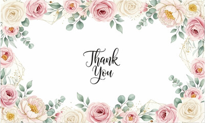 Watercolor thank you floral frame greeting card © syeda