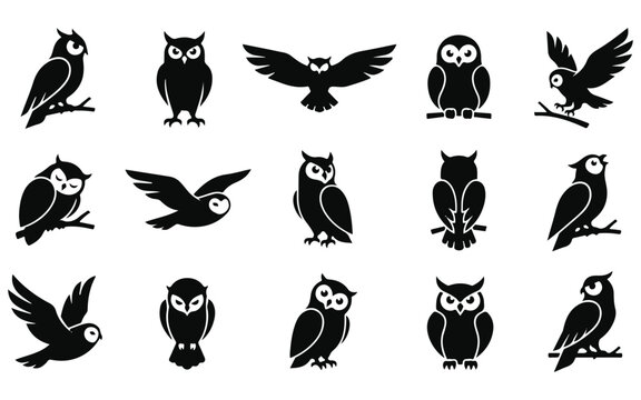 Halloween vector bundle black owl silhouettes for spooky designs graphics october celebrations