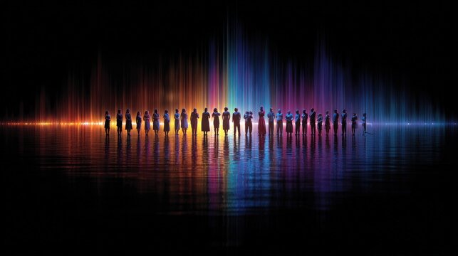 Choir performance with colorful light display