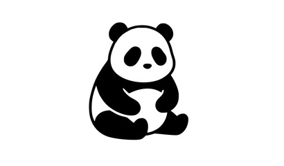 Cute panda sitting illustration black and white vector graphic © Alamin