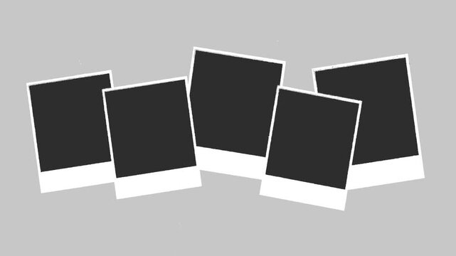 Set of Photo Frames Popping Up Animation Template on Gray Background, motion graphics mockup for multiple photographs