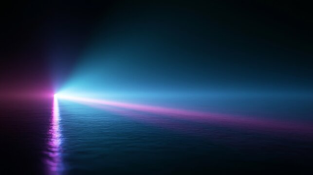 Abstract neon light beams on dark surface
