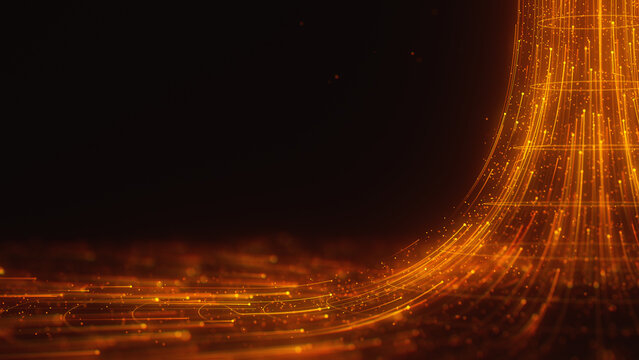 Golden abstract data flow in cyber black hole. 3D quantum information vortex with magic particles.