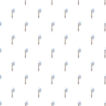 Repeating pattern of an ancient poleaxe with a sharp blade and wooden handle