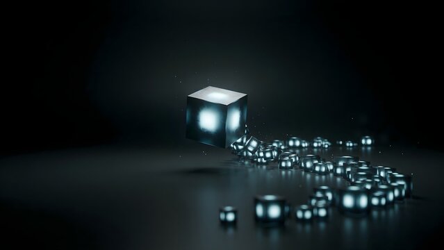 Radiant obsidian cube guiding stream of light blocks &ndash; Great for project management systems, streamlined operations ads, or tech design assets.