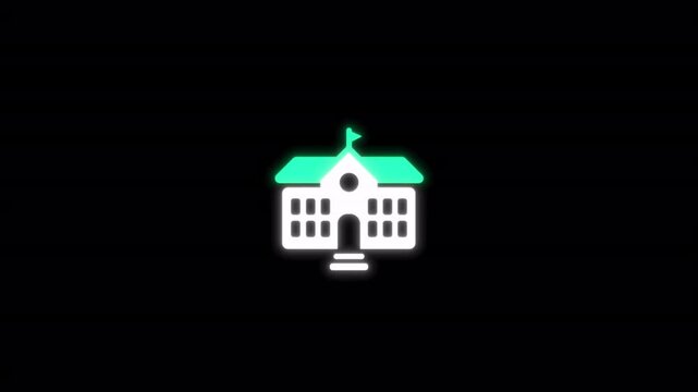 School animated glowing education building for academic learning visuals