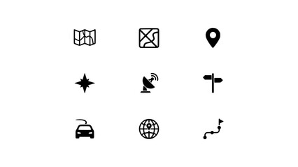 Fototapeta premium Icons Set of Nine Minimal Communication, Navigation, and Technology Symbols for App Ui Design and Interface Concepts