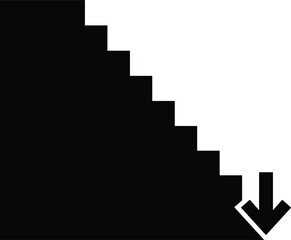 Fototapeta premium Black and white showing a staircase going down with a downward pointing arrow symbol
