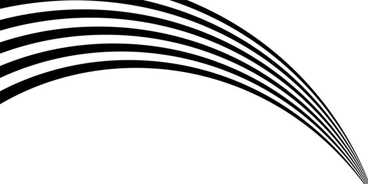 Black on white abstract perspective line wave stripes with 3d dimensional effect isolated on white.