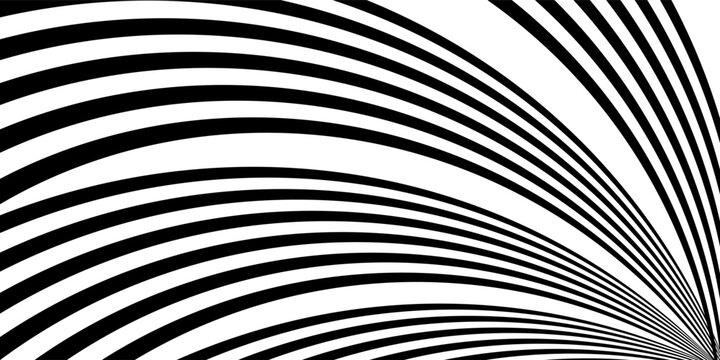 Black on white abstract perspective line wave stripes with 3d dimensional effect isolated on white.