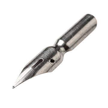 Silver calligraphy dip pen nib with a split tip and reservoir isolated on transparent background pointed