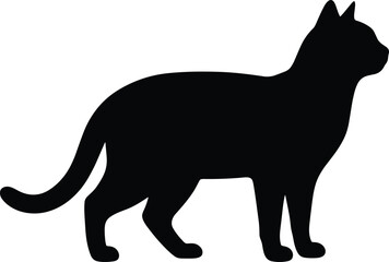 Black silhouette of a standing cat in profile view isolated on a clean white background de © Md