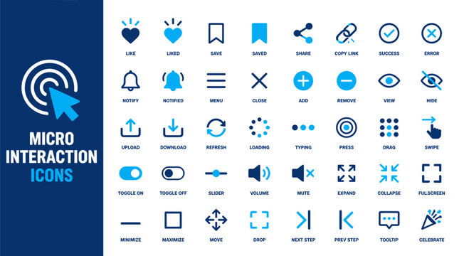 Collection of micro interaction icons for user interfaces.