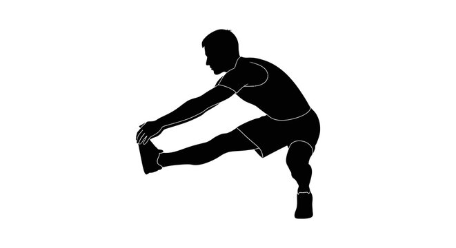Man stretching leg in athletic pose black silhouette against white background