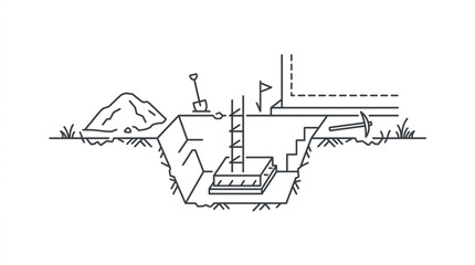 Fototapeta premium Column Pad Foundation Footing Construction Cross-Section Technical Diagram Vector Illustration