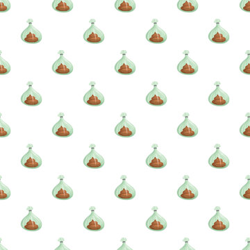Green transparent bags filled with dog poop creating a seamless pattern