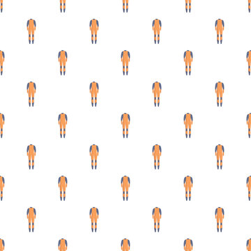 Repeating flat cartoon diving suits forming a seamless ocean gear background