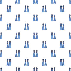 Seamless pattern with blue flippers for swimming, snorkeling, or scuba diving on a white background © nsit0108