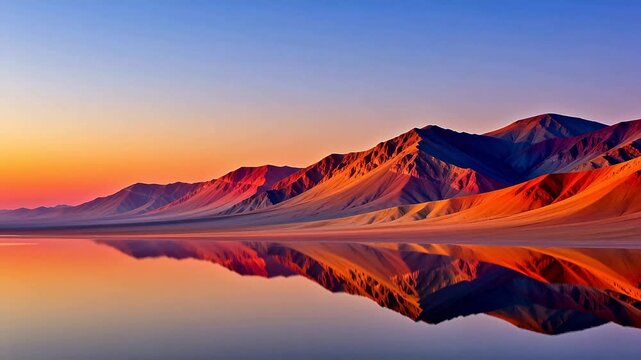 Mountain landscape with sunset reflection
