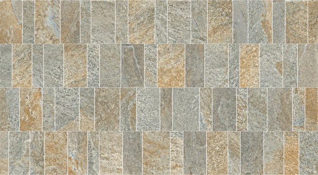 Natural slate stone wall cladding, rustic grey and tan quartzite tile texture, decorative stacked stone masonry for architectural facade